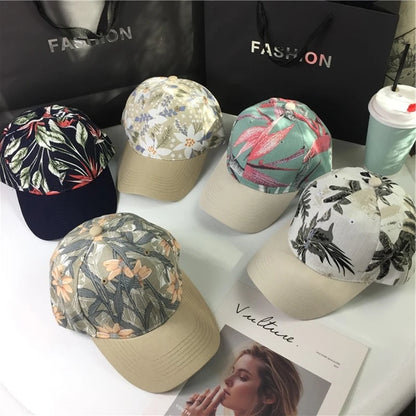 Fashion Women Cap Flowers And Foliage Print Baseball Cap Female