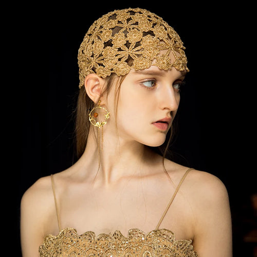 Hand Woven Beanie Hat Women Handmade Flower Hollowed Thin Skullies Cap