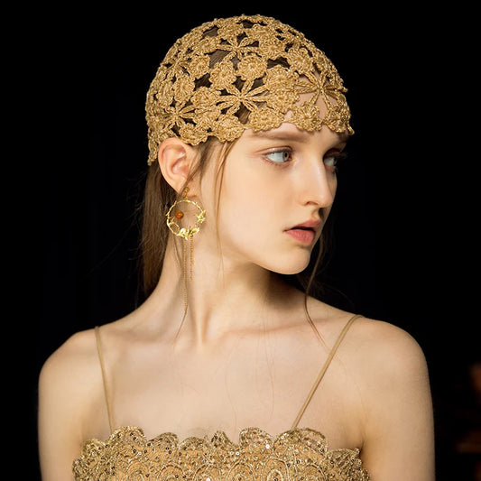 Hand Woven Beanie Hat Women Handmade Flower Hollowed Thin Skullies Cap