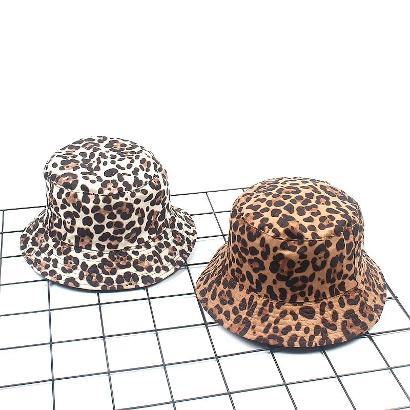 Leopard Print Bucket Hat Reversible Fisherman Hat Outdoor Travel Panama Hat Men and Women