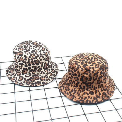 Leopard Print Bucket Hat Reversible Fisherman Hat Outdoor Travel Panama Hat Men and Women