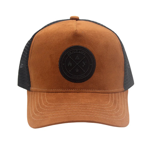 Mesh Back Curved Trucker Men And Women Baseball Cap 5-Panel Leather Patch