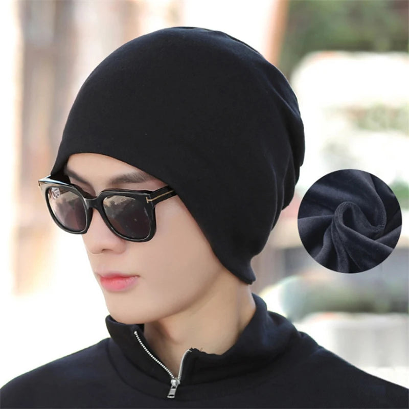 Cotton Slouchy Beanies For Men Vintage Hip-Hop Slouchy Hat Autumn Winter