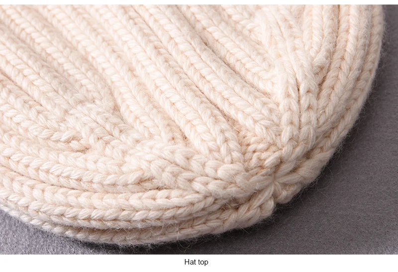 Winter Silk Satin Lined Beanie Hats Women Men Unisex Thick Chunky Cap