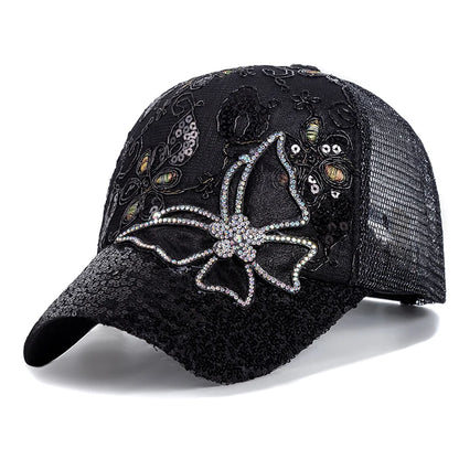 Fashion Women Cap Butterfly Flower Pendant Baseball Cap Female