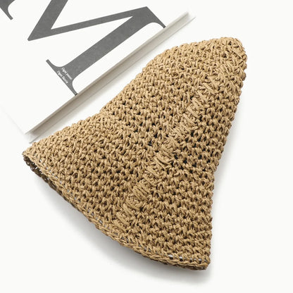 Women's Crochet Sunshade Small Brim Foldable Floppy Bucket Straw Hat