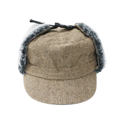 Retro Plaided Winter Trapper Hat Warm Aviator Cap