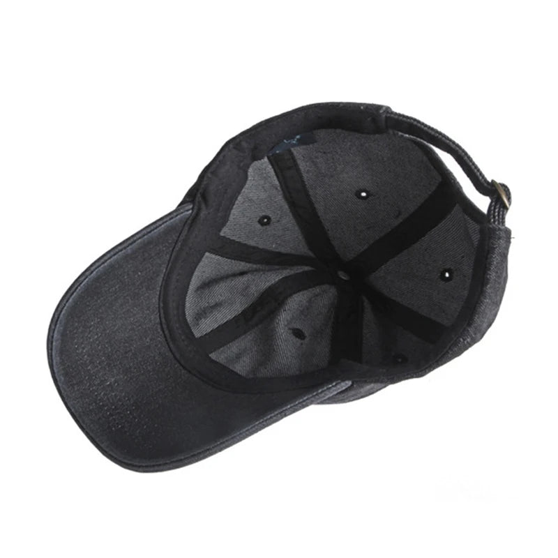 Casual Washed Cotton Baseball Cap Men Solid Black Blue Denim Dad Hat