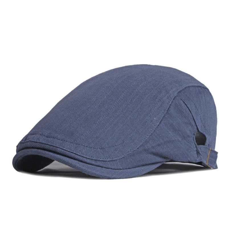 Spring Summer Beret Hat For Men Solid Black Gray Cotton Flat Cap