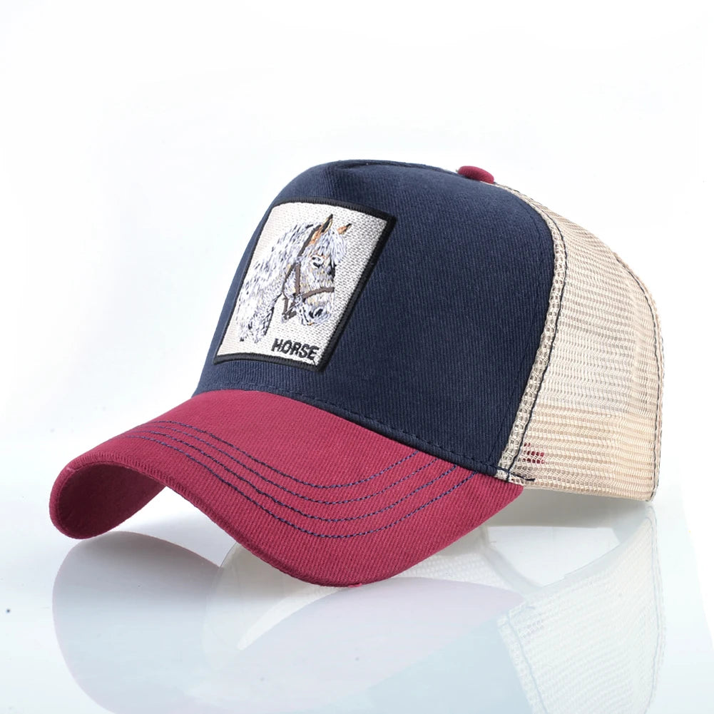 TQMSMY Fashion Embroidery White Horse Animal Trucker Hat Cotton Baseball Caps Breathable Summer Hats