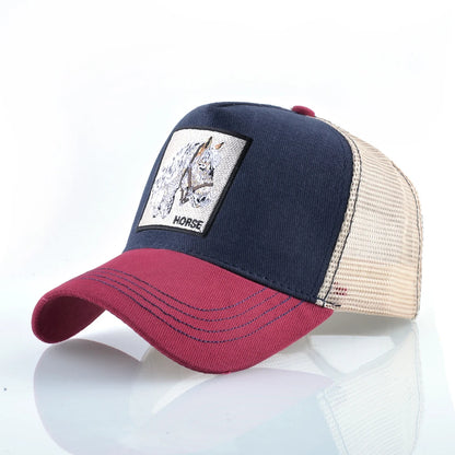 TQMSMY Fashion Embroidery White Horse Animal Trucker Hat Cotton Baseball Caps Breathable Summer Hats