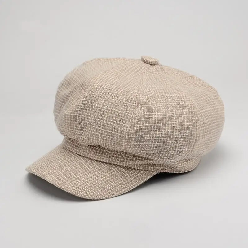 Newsboy Cap Octagonal Hat Plaid Beret Women Autumn Winter