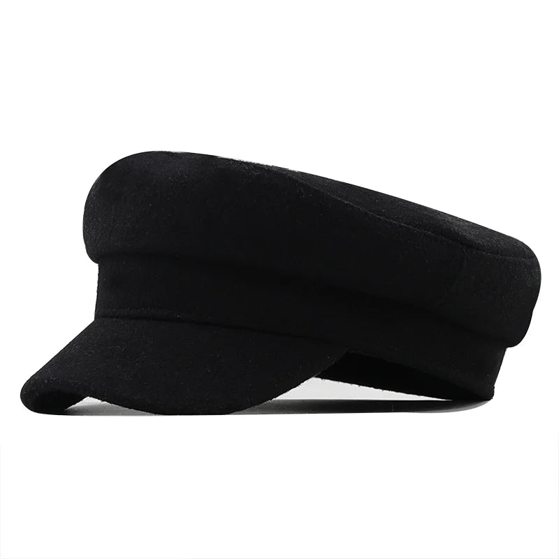 Classic Black High Quality Military Hat For Women Spring Autumn Winter Hats