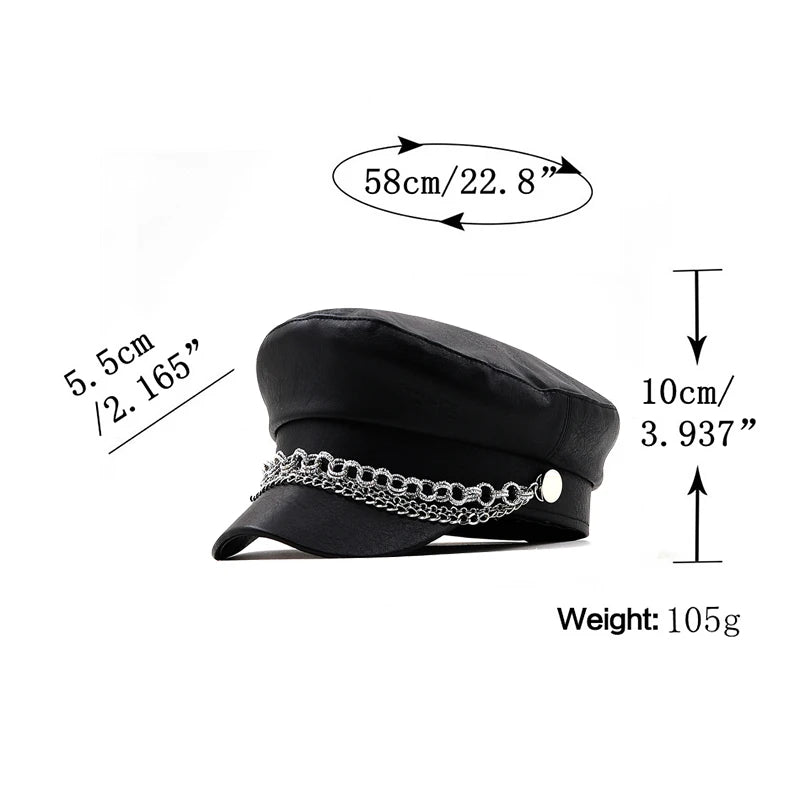 Women Ladies Autumn Winter Beret Hat PU Leather