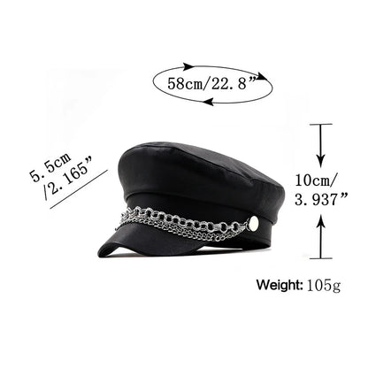 Women Ladies Autumn Winter Beret Hat PU Leather