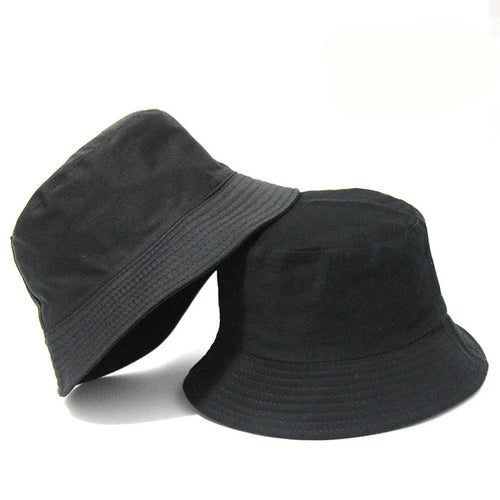 Black Solid Dots Bucket Hat Two Side Wear Unisex Simple Bob Caps