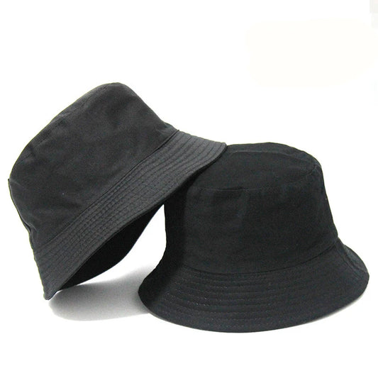 Black Solid Dots Bucket Hat Two Side Wear Unisex Simple Bob Caps