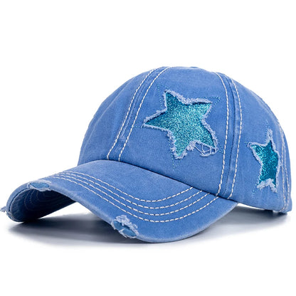 Fashion Women Ponytail Cap Sequins Fitve-Star Hole Design Baseball Cap Female