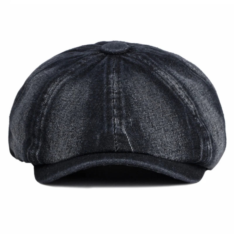Men Women Flat Cap Hat Washed Cotton Denim Beret Cap