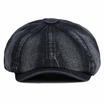 Men Women Flat Cap Hat Washed Cotton Denim Beret Cap