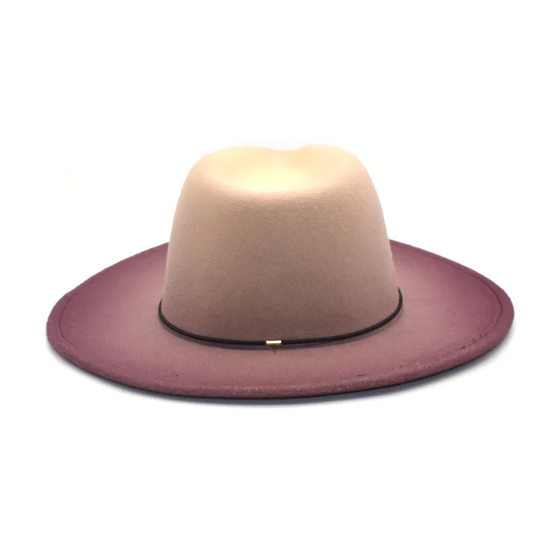 Gradient Large Brim Wool Vintage Felt Fedora Panama Hats
