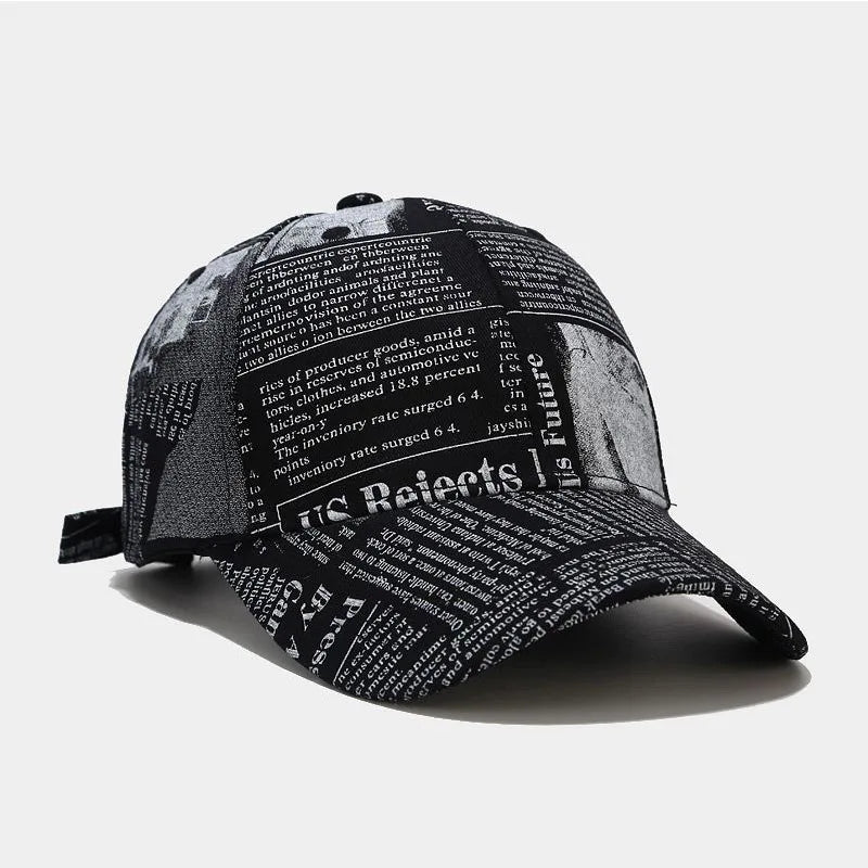 Yellow Newspaper Print Baseball Caps