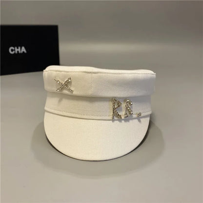 New Cotton And Linen Rhinestone Letter Newsboy Caps Women