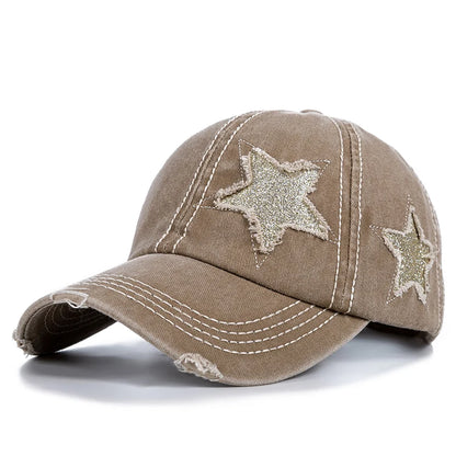 Fashion Women Ponytail Cap Sequins Fitve-Star Hole Design Baseball Cap Female