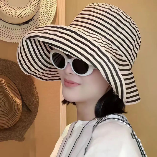 Striped Sun Hat For Women Summer Beach Bucket Hat