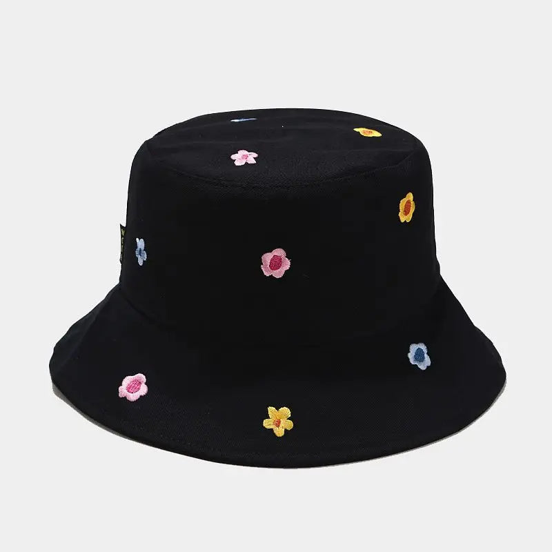 Cotton Flower Embroidery Bucket Hat Fisherman Hat