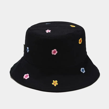 Cotton Flower Embroidery Bucket Hat Fisherman Hat