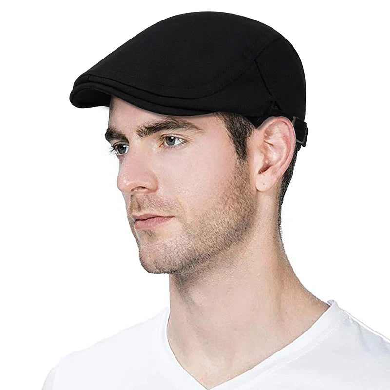 New Man Berets Cotton British Vintage Flat Caps Gatsby Male Solid Gray Black