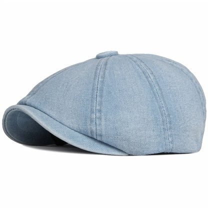 Men Women Flat Cap Hat Washed Cotton Denim Beret Cap