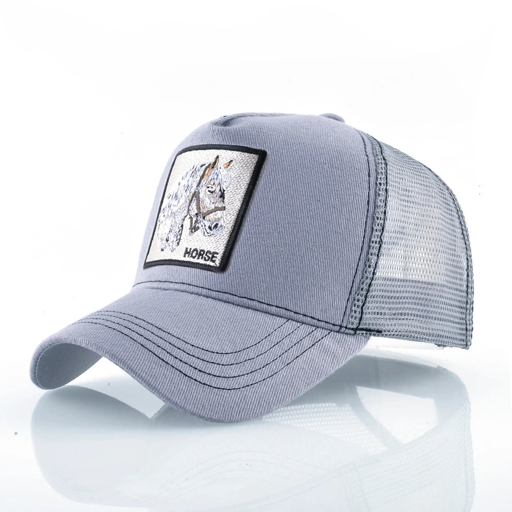 TQMSMY Fashion Embroidery White Horse Animal Trucker Hat Cotton Baseball Caps Breathable Summer Hats