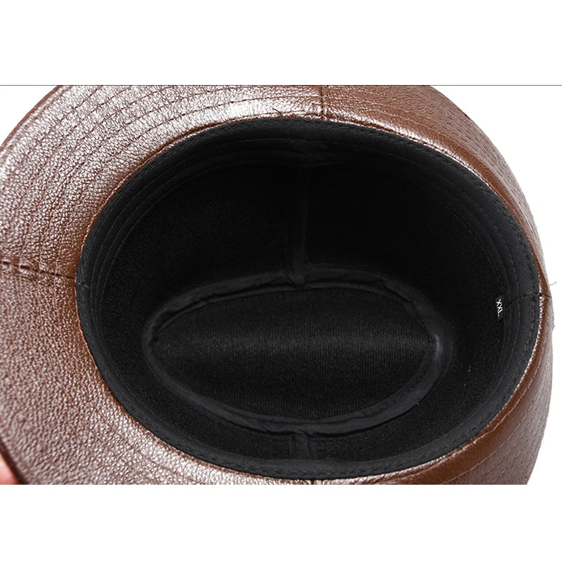 New 2025 Man High Quality Genuine Leather Cowhide Fedora
