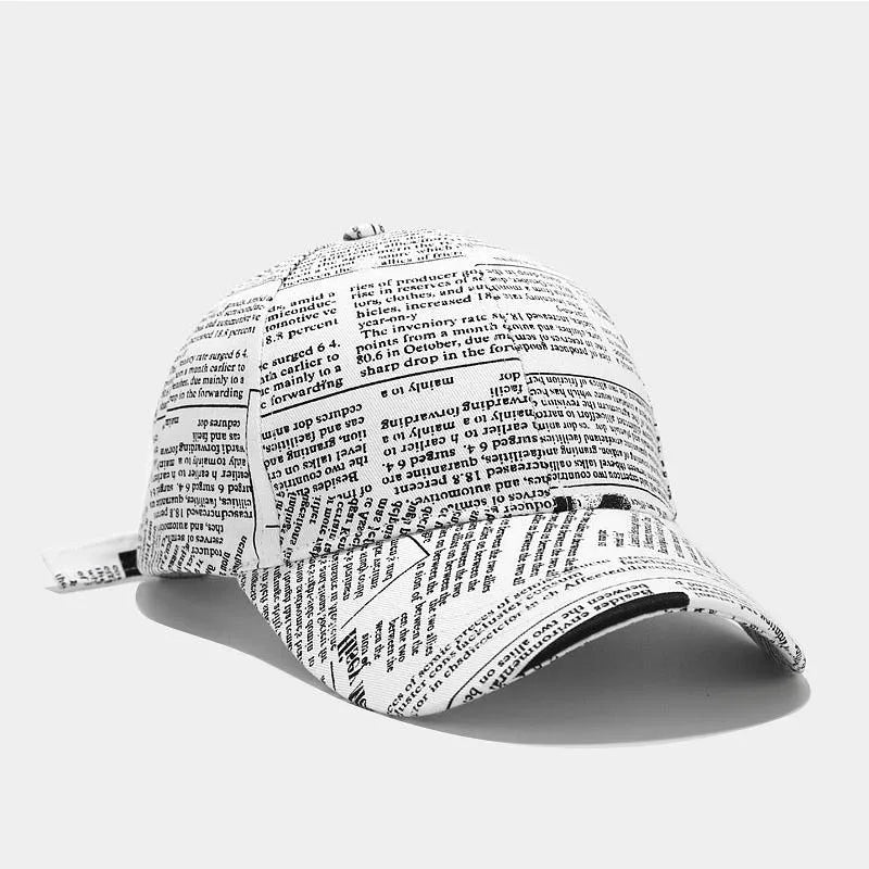 Yellow Newspaper Print Baseball Caps