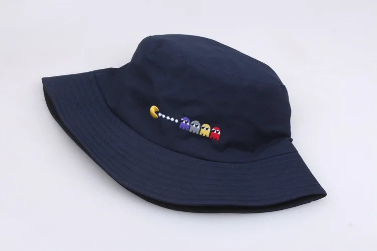 Korean Anime Cartoon Embroidered Basin Hat Eat Peas Fisherman Hat Sun Hat Wholesale Fishing Bucket Hat