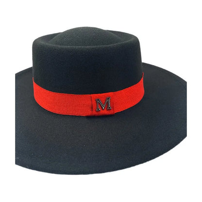 Winter Women Red Wool Felt Fedora Hat 8cm Wide Brim Ladies