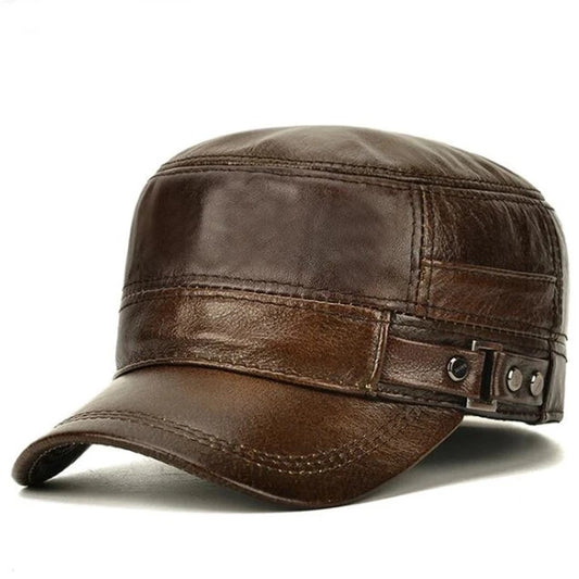 Men's Military Hats Quality Cowhide Genuine Leather Hat Men Autumn Winter