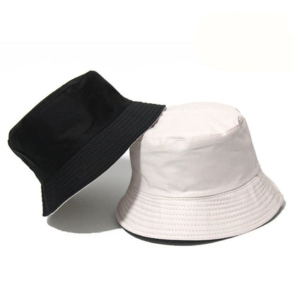 Black Solid Dots Bucket Hat Two Side Wear Unisex Simple Bob Caps