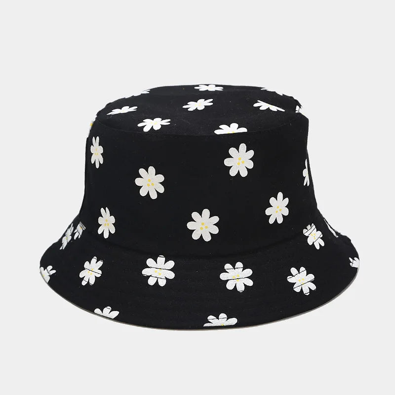 Four Seasons Cotton Flower Print Bucket Hat Fisherman Hat Outdoor Travel Cap for Men and Women