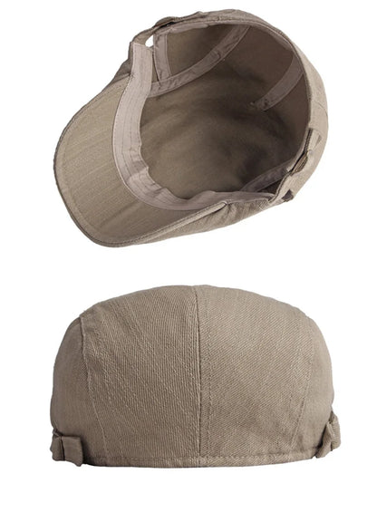 Spring Summer Beret Hat For Men Solid Black Gray Cotton Flat Cap