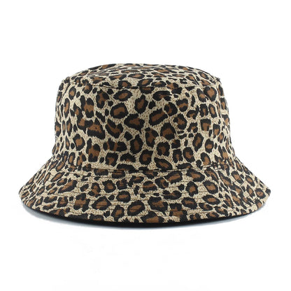 Leopard Print Bucket Hat Reversible Fisherman Hat Outdoor Travel Panama Hat Men and Women