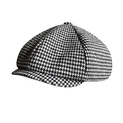 Retro Newsboy Cap Men Coffee Houndstooth Flat Caps