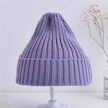 Baby Kids Ribbed Knitted Beanie Hats For Girls Boys
