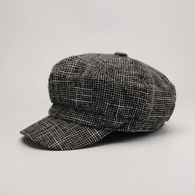 Newsboy Cap Octagonal Hat Plaid Beret Women Autumn Winter