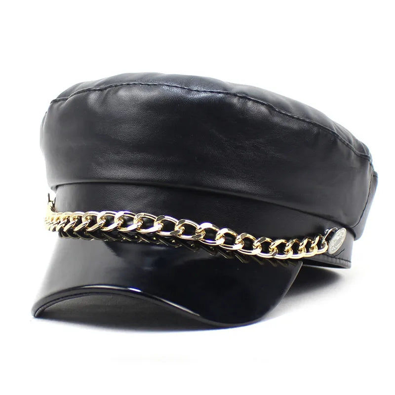 2022 Leather Girl And Women Solid Beret Octagonal Cap