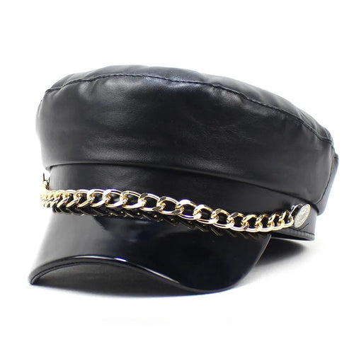 2022 Leather Girl And Women Solid Beret Octagonal Cap