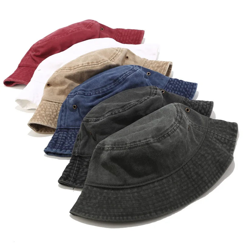 2025 New Fisherman Hat Vintage Denim Bucket Hats Outdoor Men Women Washed Cotton