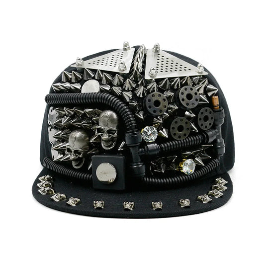 Men Women Skull Metal Rivets SunShade Snapback Cap
